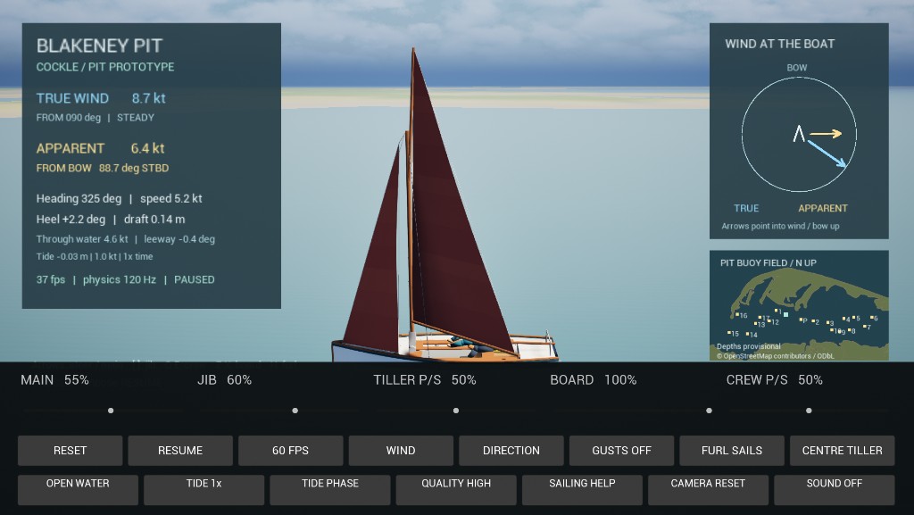 Reaching across the Pit under burgundy sails in the Unreal prototype